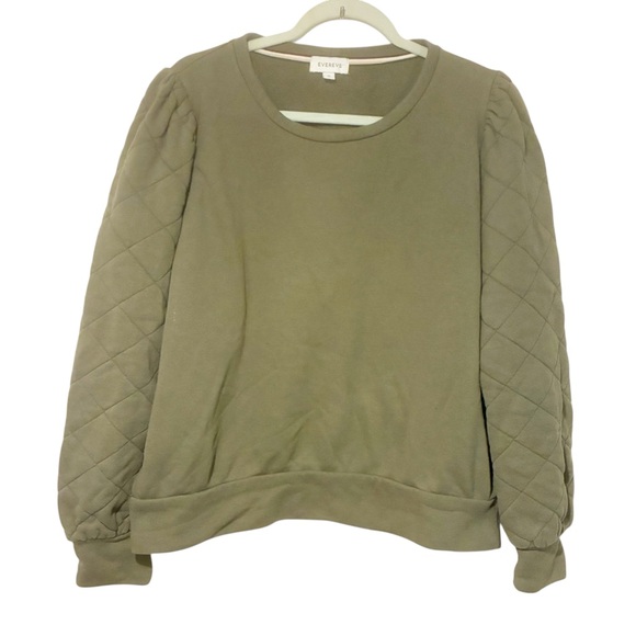 Evereve Green Sweatshirt Womens XL Ivy Ribbed Quilted Puff Sleeve Pullover - Picture 2 of 6